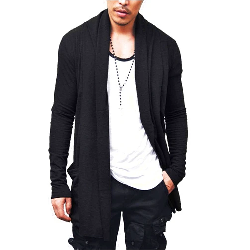 COOFANDY Men's Ruffle Shawl Collar Cardigan Open Front Lightweight Long Length Drape Cape Overcoat with Pockets