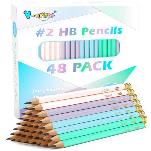 V-Opitos Wood-Cased #2 HB Pencils, 48 Pack Pre-Sharpened Pencils with Top Erasers, Bulk Pastel Color Pencils for School Teacher Supplies, Writing, Drawing and Sketching
