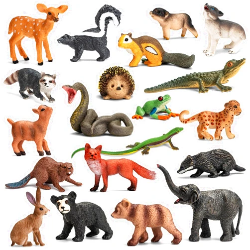 TikOnsYol 20Pcs Forest Animal Figurines, Miniature Plastic Woodland Animal Figure Toy Set for Kids Toddler Boy Girl Age 3-5 3 4 5 Party Supplies Cake Toppers