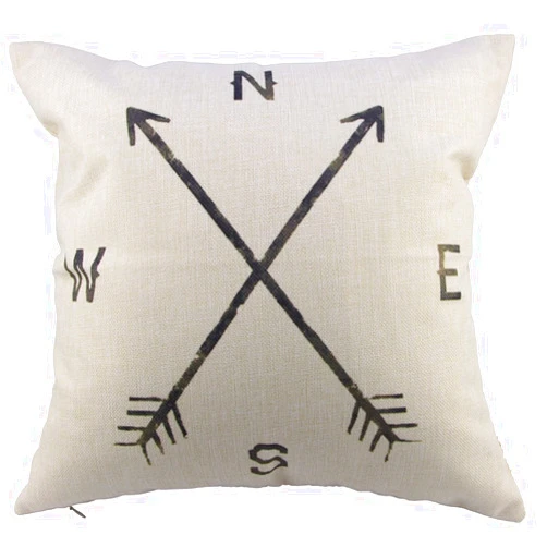 Leaveland Magic Arrow Compass North South West East 18x18 Inch Cotton Linen Square Throw Pillow Case Decorative Durable Cushion Slipcover Home Decor Standard Size Accent Pillowcase