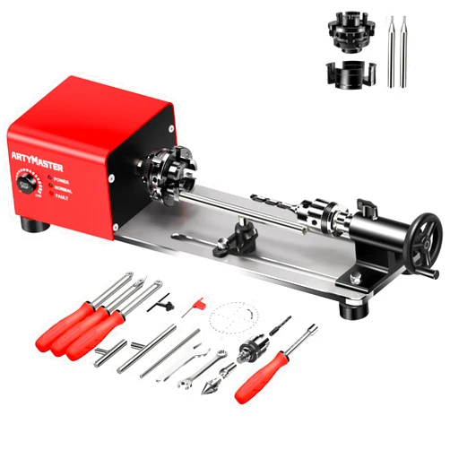 ARTYMASTER Mini Lathe, WM101A-Plus Mini Wood Lathe Machine, 24VDC 96W Power Lathe, Small Benchtop Lathe with Wood Turning Lathe Tools Kits, Infinitely Variable Speed, Professional for DIY Woodworking