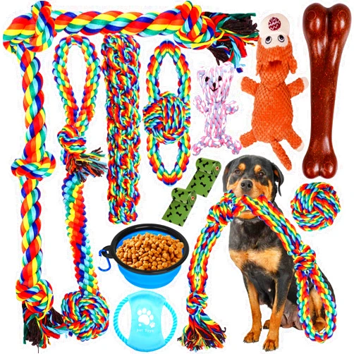 XLMYS Dog Toys for Aggressive Chewers 13 Pack，Indestructible Tug of War Toys for Small, Medium, Large Dog Breeds , Teeth Cleaning Chew Toys Pet Interactive Rope Toys, Plush with Stuffing Toys for Puppy