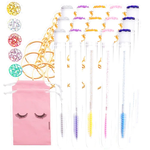 Myaokue-up 32 Pieces Disposable Mascara Wands Set,Include 15 pcs Disposable Lash Spoolies Brush 2 Aftercare Bag and 15 Pieces Reusable Empty Eyelash Brush Tubes for Women Girls Makeup Brush Kit