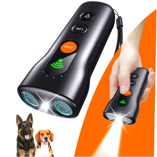 Ahwhg Dog Bark Deterrent Devices 3 in 1,Anti Barking Device for Dogs Dual Sensor,Rechargeable Ultrasonic Dog Bark Deterrent 50FT with High Low Mode,Portable Training Devices Safe for Indoor Outdoor (Black)