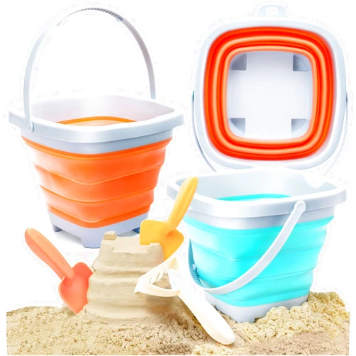 OR OR TU 6 Pcs Foldable Sand Buckets Beach Toys Set for Kids Collapsible Bucket Castle Molds Shovels Rake Tool Kits, Gifts for 1 2 3 4 5 6 Baby Toddler Kids Boys and Girls