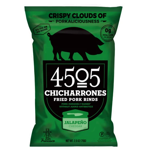 4505 Meats Chicharrones Fried Pork Rinds Jalapeno Cheddar, 2.5 Oz