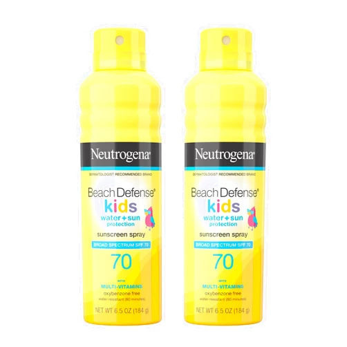 Neutrogena Beach Defense Kids Sunscreen Spray, Water-Resistant Sunscreen Spray for Children, Broad Spectrum SPF 70 for UVA/UVB Protection, Oxybenzone-Free & Fast-Drying, 6.5 oz, Pack of 2