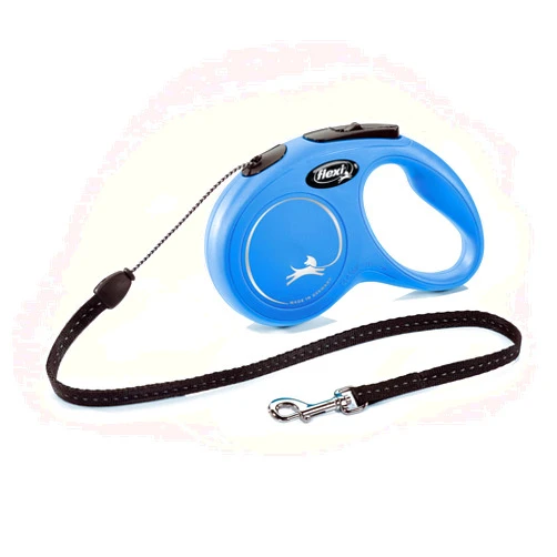 FLEXI New Classic Cord Retractable Dog Leash for Small Dogs up to 26 lbs. – 16 ft., Blue | Tangle-Free Pet Walking Leash with One-Handed Brake, Pause, Lock|German Quality Product