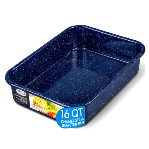 Alpine Cuisine Enamel Steel Dark Blue Speckle Roaster/Baking Pans Nonstick, 16Qt Roasting Pan, Suitable for Turkey, Roast Chicken, and Ham, Durable & Versatile, Lightweight, Dishwasher Safe