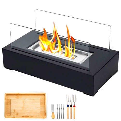 ROZATO Tabletop Fire Pit with Smores Maker Kit Portable Indoor/Outdoor Mini Small Fireplace Table Top Decor Home Patio Gifts for Women Mom Her Wedding Housewarming Christmas Birthday White Elephant Gift