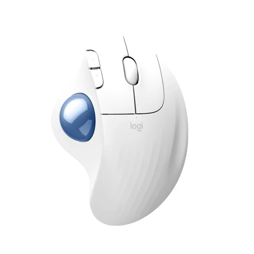 Logitech Ergo M575S Wireless Trackball Mouse, Wireless Ergonomic Mouse with Bluetooth and Encrypted Dongle, Comfortable Thumb Control, Precise and Smooth Tracking, for PC/Mac - Off-White Blue Ball