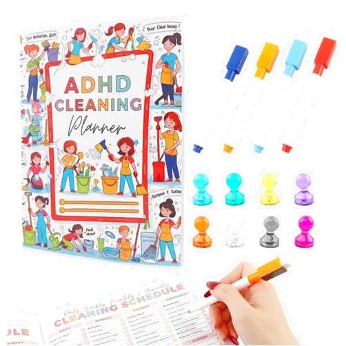 Trivolein ADHD Cleaning Planner, Reusable Deep Clean Checklists, Gentle Daily & Weekly Cleaning System for Adults Women Tidy Minds ADHD Planner Bundle Waterproof PVC Cover (A)
