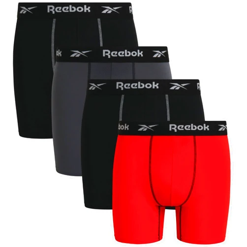 Reebok Men's Boxer Briefs - 4 Pack 6'' Inseam Stretch Performance Underwear Quick Dry Moisture Wicking Boxers