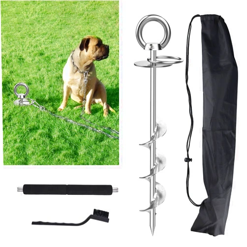 Tinnmao Dog Tie Out Stake, Tinnmao Dog Stake Anchor Spike for Dog Tie Out Cable in Yard or Camping, Ideal for All Kinds of Pets Outside Dog Anchor Stake Heavy Duty Spiral Ground Anchor