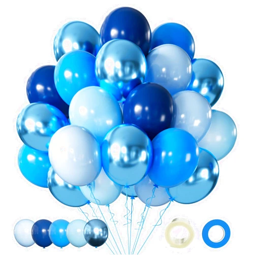 AIOZX Blue Balloon Metallic Blue Balloons, 60Pcs 12Inch Chrome Blue Balloons Macaron Baby Blue Balloons Pearl Blue Balloons Navy Blue Latex Balloons for Birthday Wedding Baby Shower Party Decoration