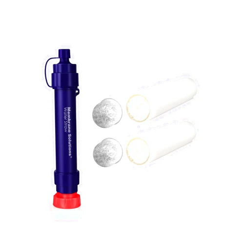 Membrane Solutions WS02 Water Filter Straw, Detachable 4-Stage 0.1-Micron Portable Water Filter Camping, 5,000L Water Purifier Survival Gear and Equipment for Hiking Camping Travel and Emergency (1 Pack + 2 Filters)