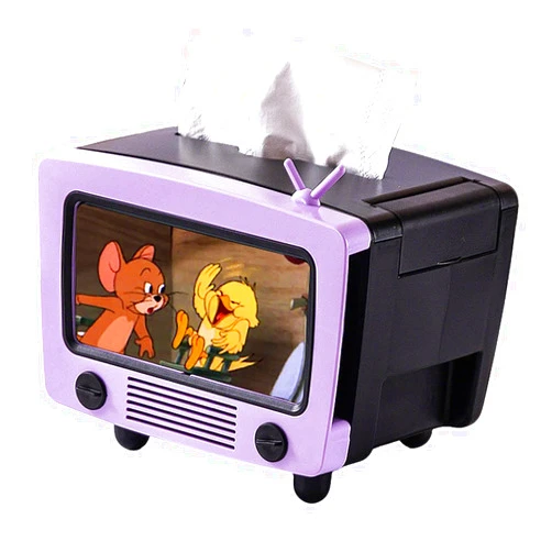 LSLANSOON Tissue Box Holder with Cell Phone Slot, Retro TV Shaped Tissue Case and Cellphone Holder Cellphone Stand, Versatile Tissue Dispenser Cover for Living Room, Kitchen, Bedroom, Bathroom (Ube Purple)