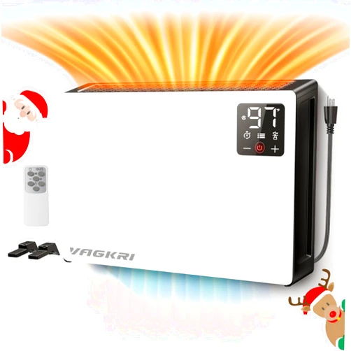 VAGKRI Quiet Electric Space Heater, 1500W Fast Heating Wall Mounted Heater with Remote, 3 Heating Modes, 24H Timer, Indoor Heaters with Stand Base for Bathroom, Bedroom, Living Room, Office