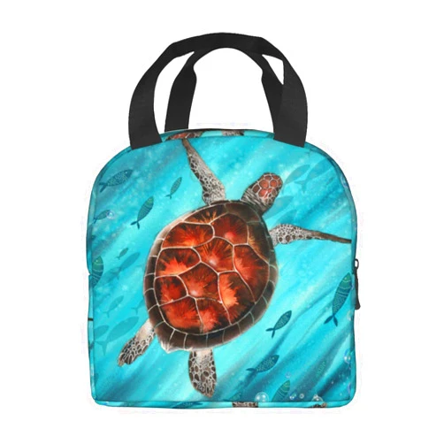 VOOHDDY Sea Turtle Fish Ocean Insulated Lunch Bag For Men Women Reusable Lunch Box Container Waterproof Portable Cooler Thermal Tote Bag For Work Office Picnic Beach Travel