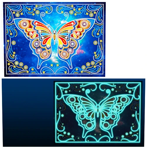 VUDECO Glow Butterfly DIY 5D Diamond Painting Kits Adult Diamond Art Gem Painting Kit Diamond Art for Adults Diamond Art Kits Diamond Dotz Kit Clearance Diamond Dots Large 11.8x15.7inch