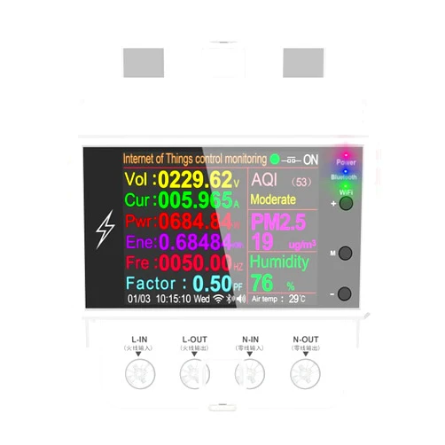 JUWEIAT AT4PW 100A Tuya WiFi Din Rail Smart Switch Remote Control AC 220V 110V Digital Power Energy Volt Amp Kwh Frequency Factor Meter