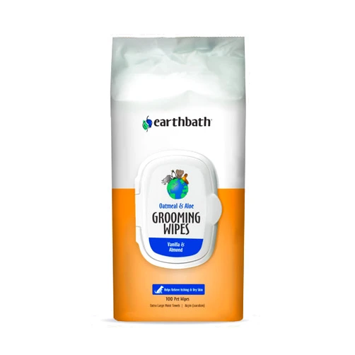 earthbath, Oatmeal & Aloe Grooming Wipes - Dog Wipes for Paws and Butt, Best Pet Wipes for Dogs & Cats, Helps Relieve Itchy & Dry Skin, Made in USA, Cruelty-Free - Vanilla & Almond 100 Count (1 Pack)