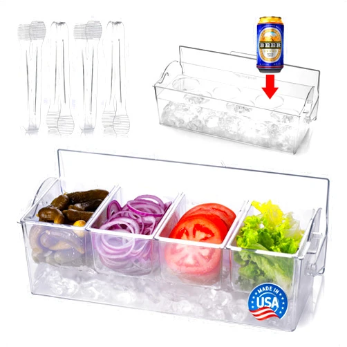 Pikanty | 4-Compartment Chill & Serve Condiment Caddy with Revolutionary Ice Base | Spacious, Hygienic, and Durable for All Events | Made in USA