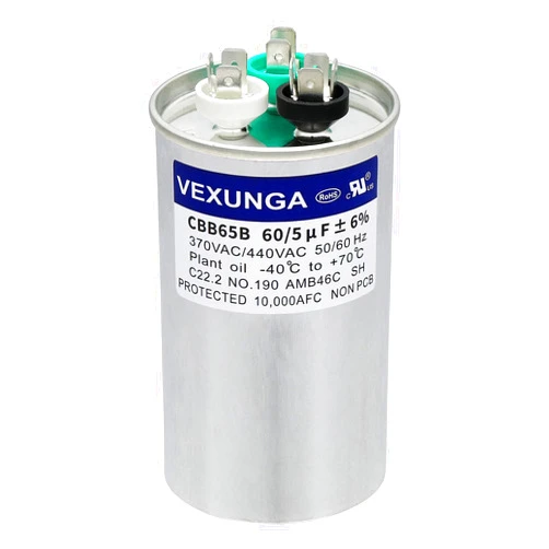 VEXUNGA 60/5 uF 60+5 MFD 370VAC or 440VAC Dual Run Start Round A/C Capacitor CBB65 CBB65B Air Conditioner Capacitors for AC Unit Fan Motor Start or Heat Pump or Condenser Straight Cool