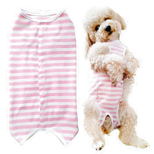 Kukaster Pet Dog’s Recovery Suit Post Surgery Shirt for Puppy, Wound Protective Clothes for Little Animals(Pink White Stripe-m)