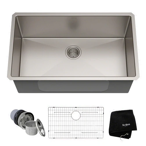 Kraus KHU100-32 Standart PRO 16 Gauge Undermount Single Bowl Stainless Steel Kitchen Sink, 32 Inch