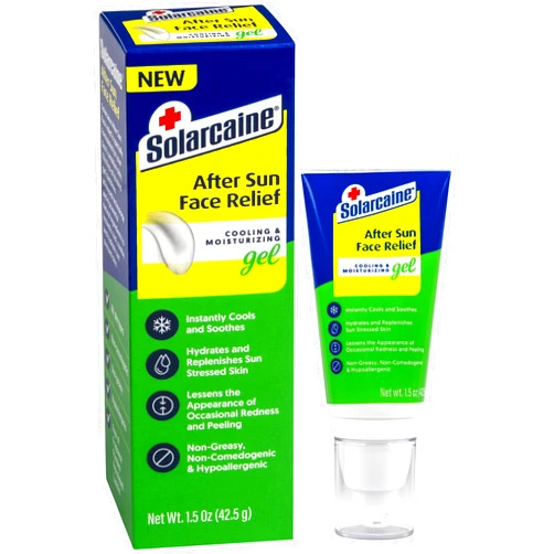 Solarcaine After Sun Face Gel, Cooling & Moisturizing Relief for Sun-Stressed Skin, Redness & Peeling, Non-Greasy, Hypoallergenic, Fragrance-Free, Non-comedogenic 1.5 oz