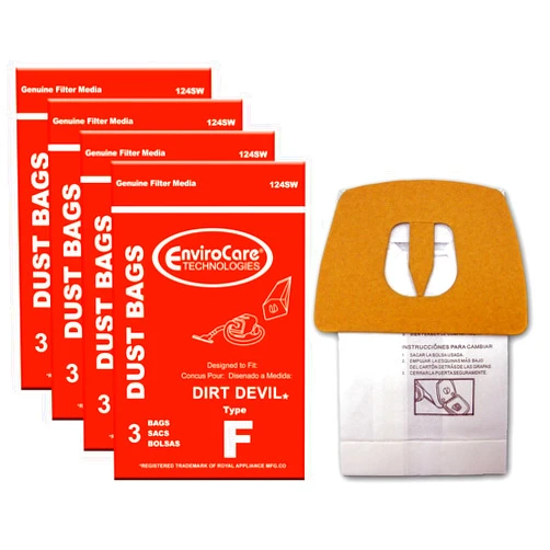 EnviroCare Replacement Vacuum Cleaner Dust Bags made to fit Royal Dirt Devil Canisters Type F 12 bags