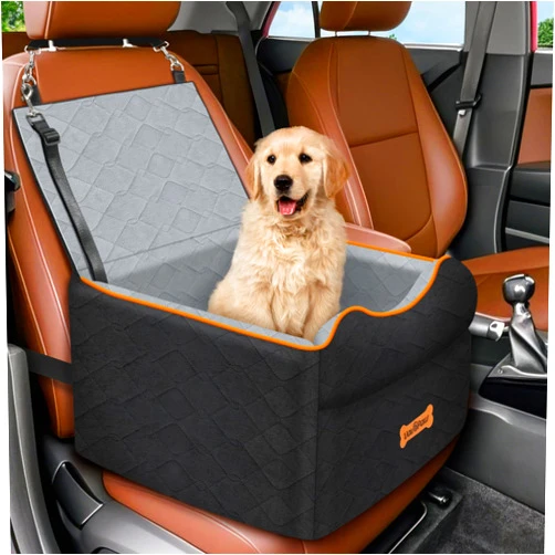 VavoPaw Small Dog Car Seat, Waterproof Dog Booster Seat with Thick Cushion & Safety Leash, Removable Car Back Seat Bed for 1 Small Dogs Under 25lbs, Pet Car Seat for Travel, Black/Gray