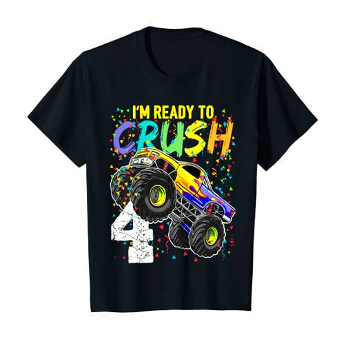 Monster Truck Birthday Gifts I'm Ready to Crush 4 Monster Truck 4th Birthday Boys Gift T-Shirt