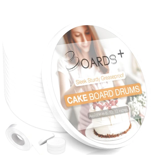 BOARDS+ Sleek Cake Board Drums 10 + 12 Inch (24 Pack Total) | 1/2