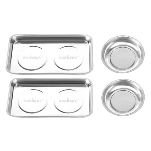 HORUSDY 4-Piece Large Magnetic Parts Tray Set, Stainless Steel Heavy Duty 9.5
