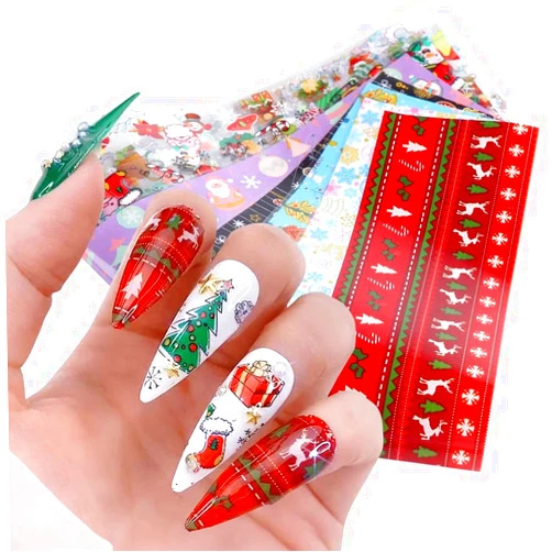 KZBTRBT Christmas Nail Art Stickers,Christmas Nail Foil Transfer Stickers Holographic Winter Snowflake Nail Sticker Xmas Snow Deer Santa Claus Tree Nail Design Holiday Xmas Manicure Decoration 10 Sheets