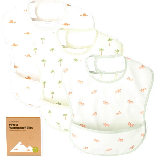 KeaBabies 3-Pack Waterproof Baby Bibs for Eating - Lightweight Toddler Feeding Bibs with Large Food Catcher, Mess Proof, Food-Grade Baby Eating Essentials, Easy to Put On & Clean (Roarsome)