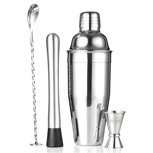Plat Star Cocktail Shaker Set Bar Shaker for Bartending – 24oz Martini Shaker w/Built-in Strainer, Muddler, Measuring Jigger, Mixing Spoon | Bartender Shaker Drink Mixer Margarita Tools – Silver