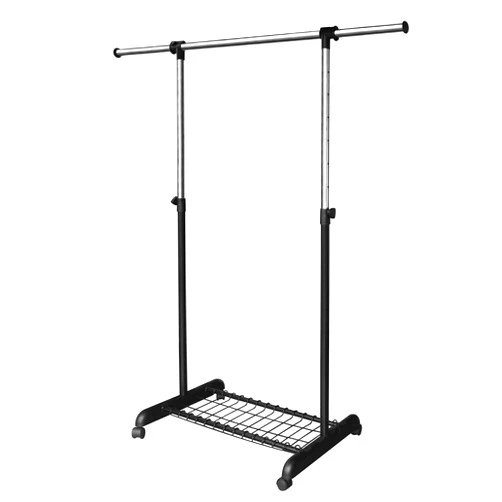 LiaMeE Adjustable Clothing Rack for Hanging Clothes, Heavy Duty Garment Rack with Wheels，Free Standing Rolling Clothes Rack with Shelf & Grid, Easy Assembly Standard Rod, Black & Chrome