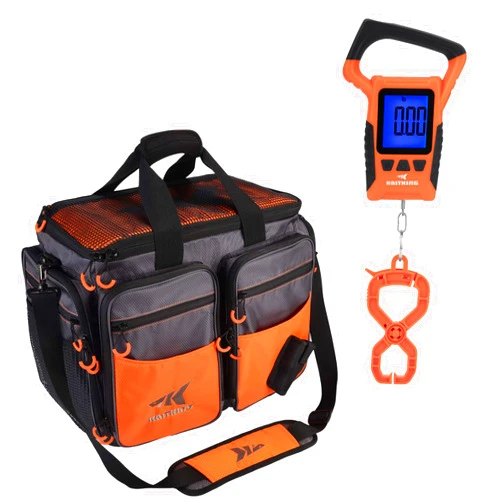 KastKing Fishing Gear & Tackle Bags - Saltwater Resistant Fishing Bags(Orange-Large) & WideView Floating Waterproof Fishing Digital Scale