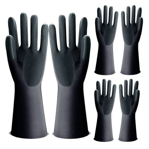 Glsafeove Dishwashing Rubber Gloves, L-XL 3 Pairs Black Household Cleaning Glove, Chemical Resistant Gloves