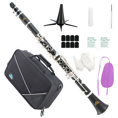 EASTROCK Bb Clarinet 17 Keys ABS Material Wide Range of Tones Particularly Beginner & Students-friendly with Using Tools and 2 Replaceable Barrels (Silver Plated Keys)
