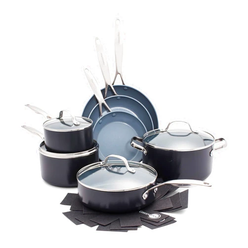 GreenPan Valencia Pro Hard Anodized 11 Piece Cookware Pots and Pans Set, Ceramic Nonstick PFAS-Free PFOA-Free Coating, Induction, Durable Frying Pans, Saucepans, Lids, Dishwasher & Oven Safe, Gray