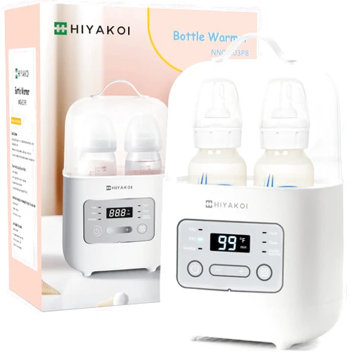 HIYAKOI Bottle Warmer, HIYAKOI Fast Baby Bottle Warmer for Breastmilk with Smart Temperature Control, Keep 24H, Sterili-zing, Heat Baby Food, Thaw, Double Bottle Warmer for All Bottles