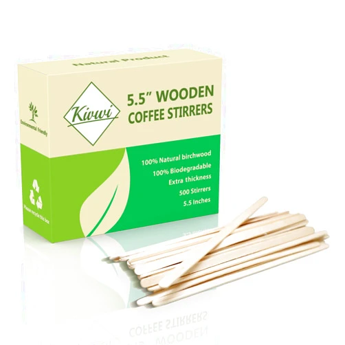 Kivwi Premium Wooden Coffee Stirrers, 5.5 Inches Stir Stick, Box of 500