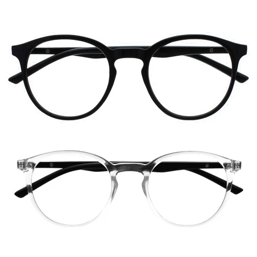OPULIZE Met - Reading Glasses with Blue Light Blocking 2 Pack Slim Round Frame Scratch Resistant Spring Hinges Improve Sleep Computer Gaming Anti-Reflective Black Transparent Mens Womens BB60-1C +3.50
