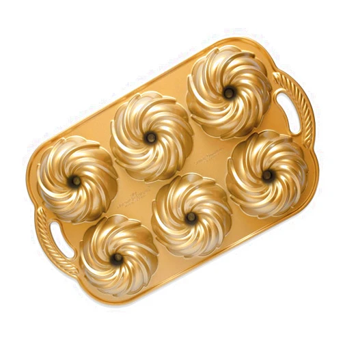 Nordic Ware Swirl Bundtlette Pan, 6-Cavity, Gold