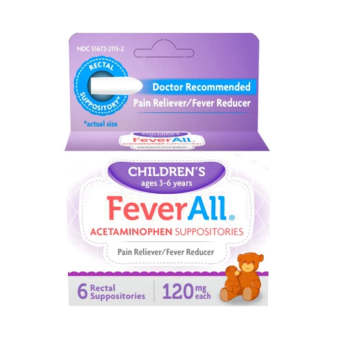 Feverall Infant Acetaminophen Suppositories 6 Rectal Suppositories 120 mg Each Pain Reliever/Fever Reducer. Paraben Free, No Artificial Colors or Other preservatives. Ages 3-6 Years