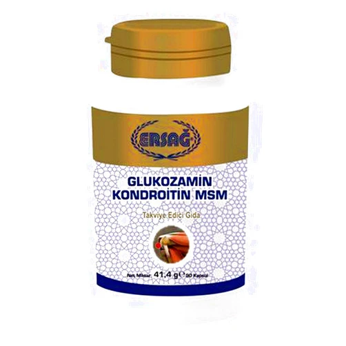 Ersağ Glucosamine chondroitin msm. Pain Reliever. for Muscle, Skeletal Pain. Dietary Supplement. Ersağ 60 Capsules. 1 Box.